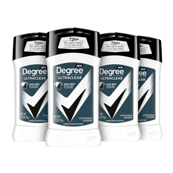 Degree Men Ultra Clear Antiperspirant Deodorant Black + White 72-Hour Sweat & Odor Protection Antiperspirant For Men With Motion Sense Technology 2.7 Ounce (Pack of 4)